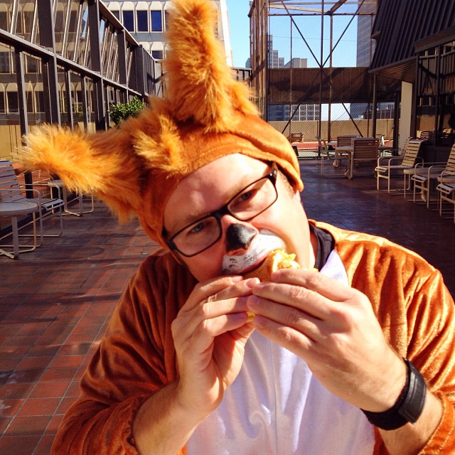 Person in costume enjoying Breakfast Basile