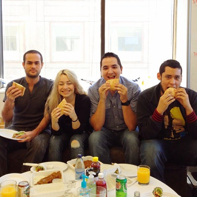Coworkers enjoying Breakfast Basile together