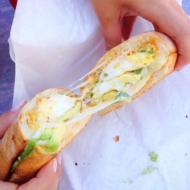 Cheesy Breakfast Basile sandwich close-up